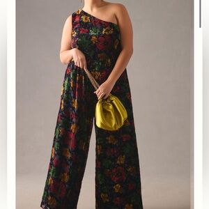 Anthropologie Hutch One-Shoulder Velvet Jumpsuit